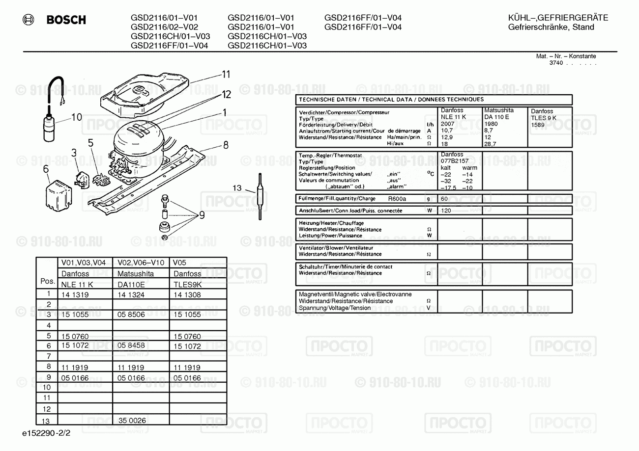 Холодильник Bosch GSD2116/01 - взрыв-схема