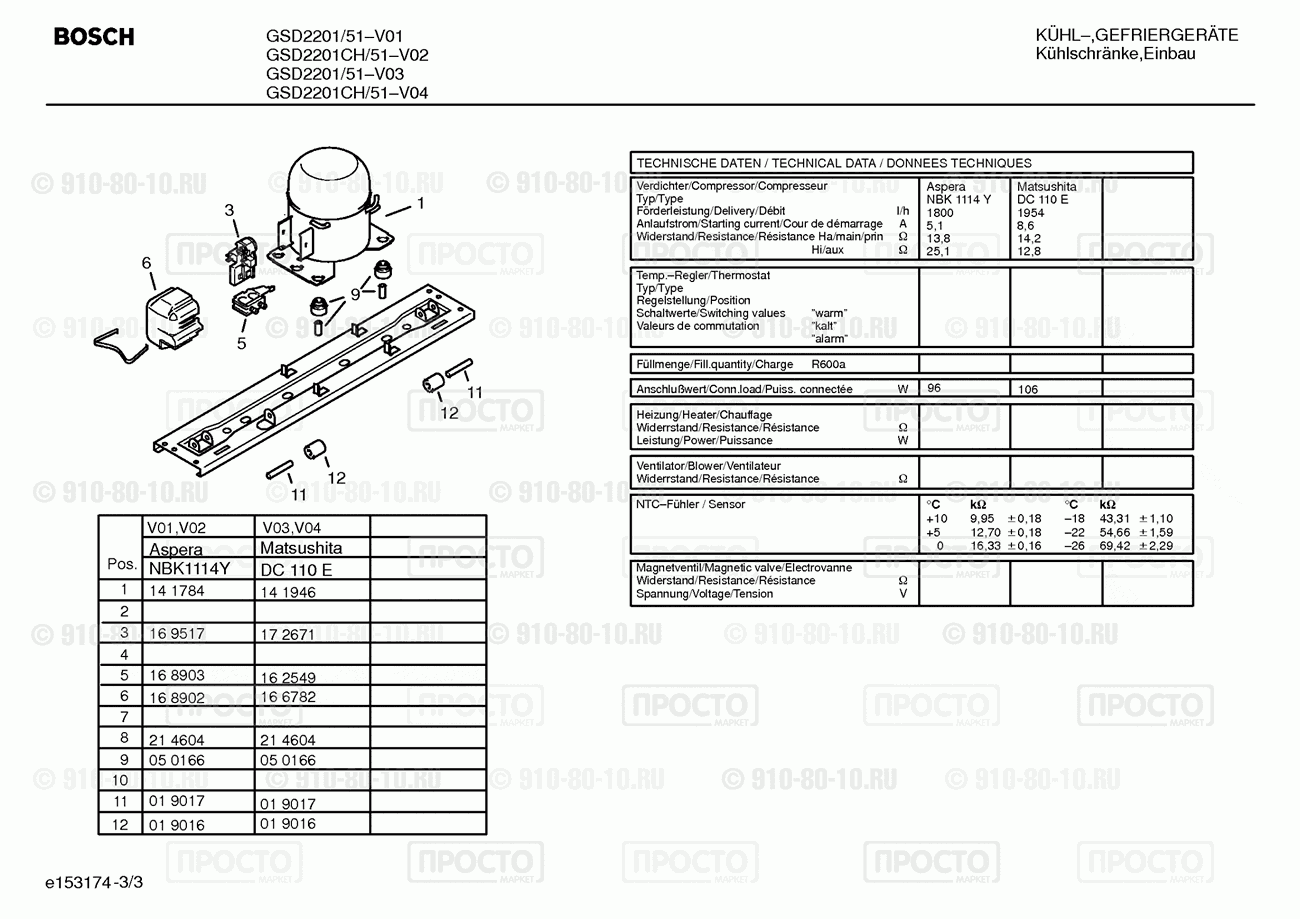 Холодильник Bosch GSD2201/51 - взрыв-схема