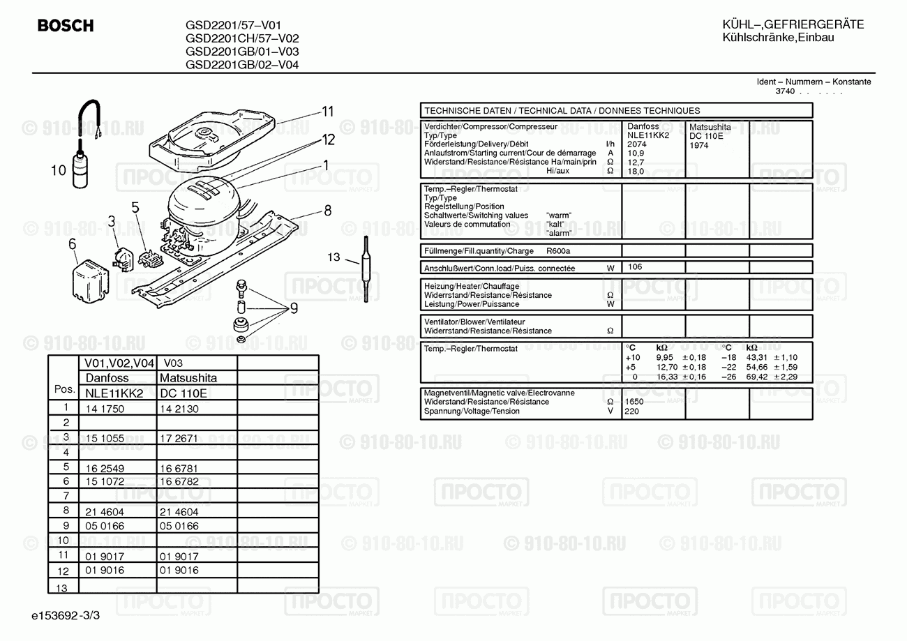Холодильник Bosch GSD2201/57 - взрыв-схема