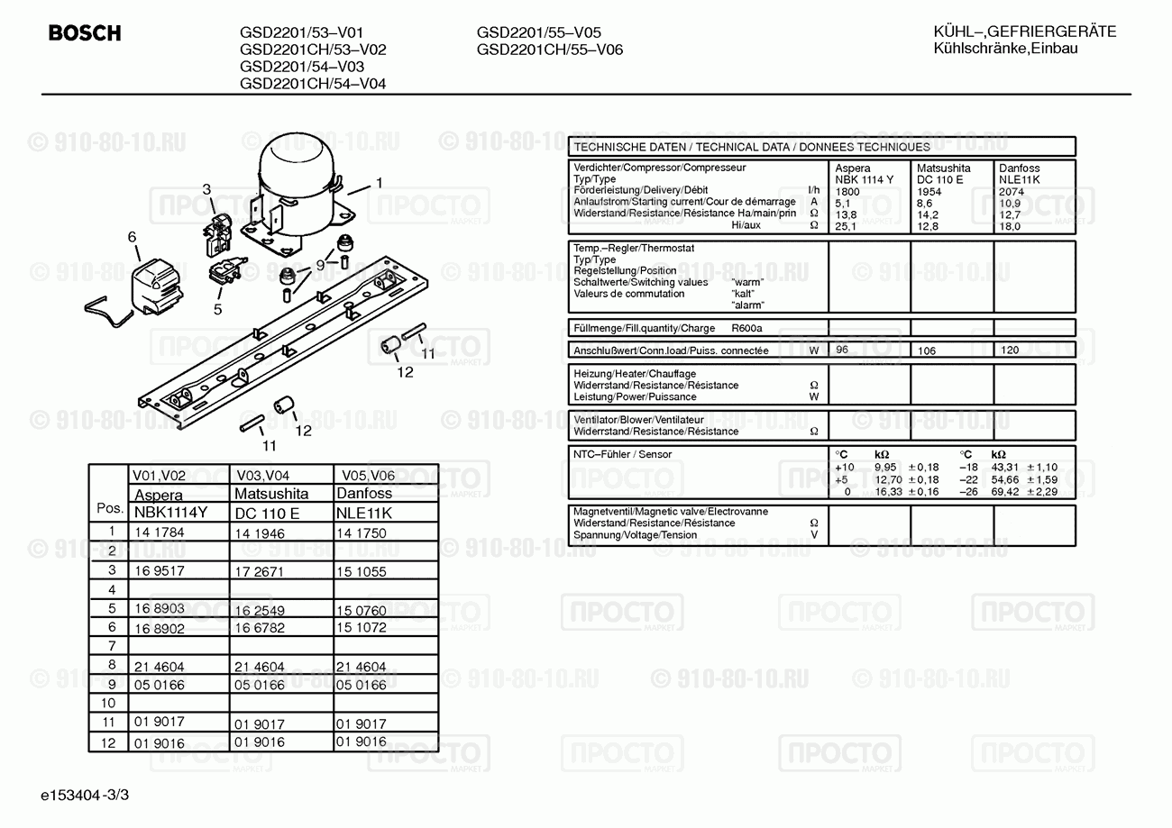 Холодильник Bosch GSD2201CH/55 - взрыв-схема