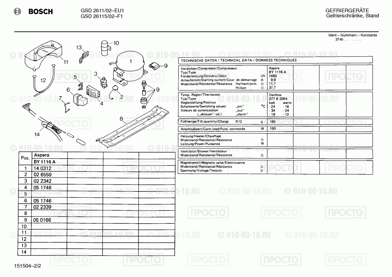 Холодильник Bosch GSD2611/02 - взрыв-схема