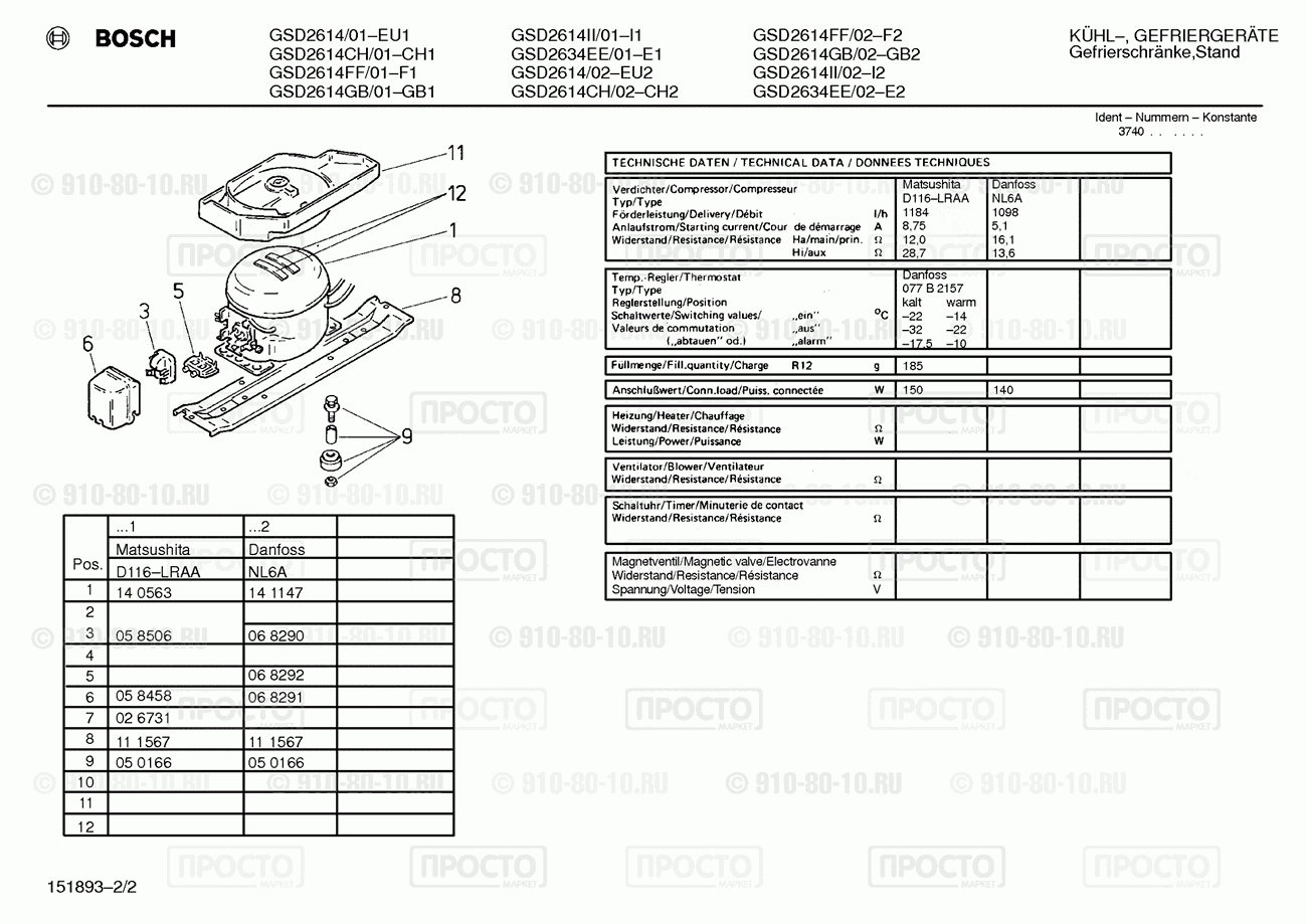 Холодильник Bosch GSD2614/01 - взрыв-схема