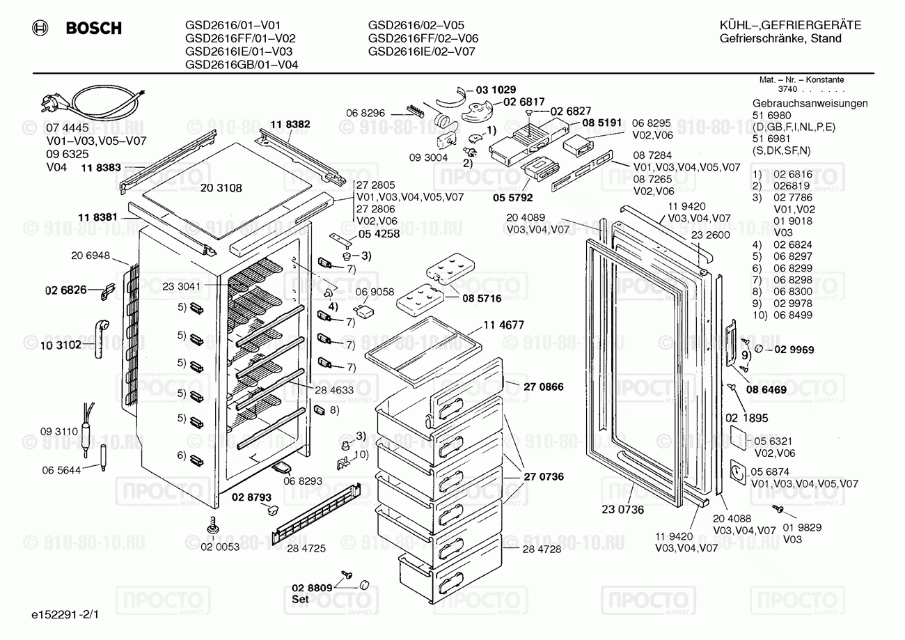 Холодильник Bosch GSD2616/01 - взрыв-схема
