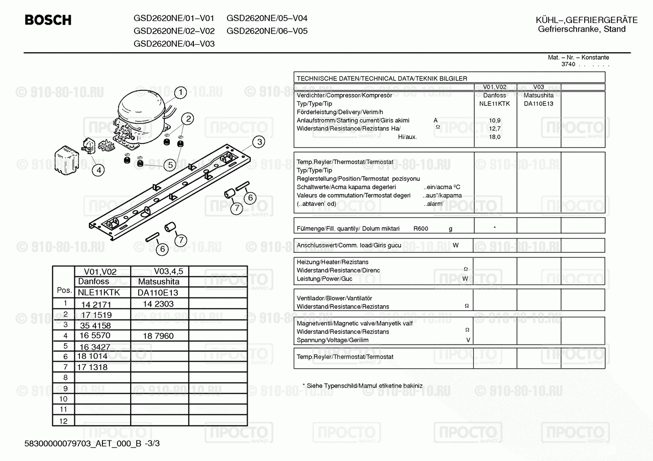 Холодильник Bosch GSD2620NE/01 - взрыв-схема