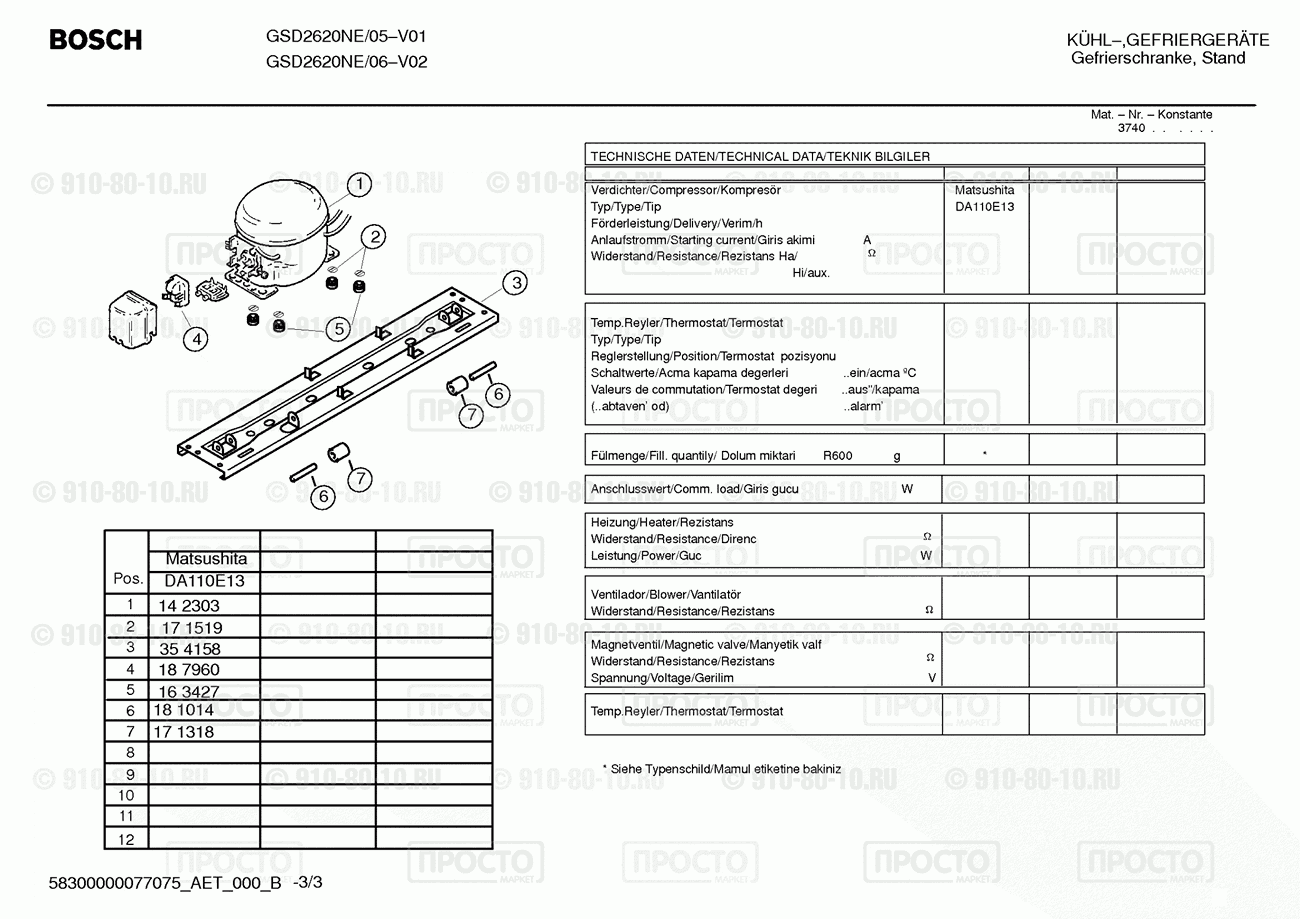Холодильник Bosch GSD2620NE/05 - взрыв-схема