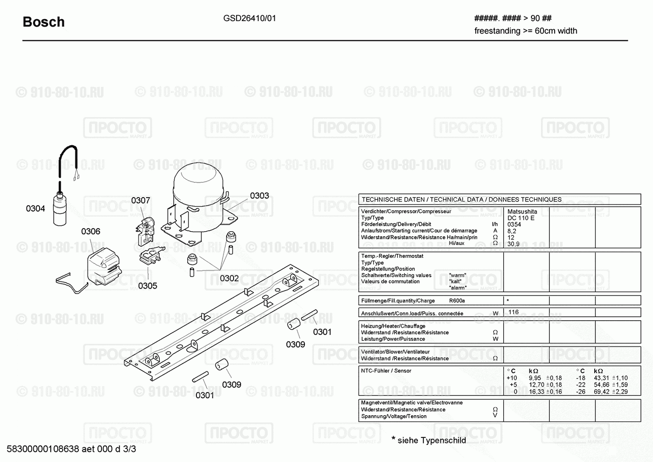 Холодильник Bosch GSD26410/01 - взрыв-схема