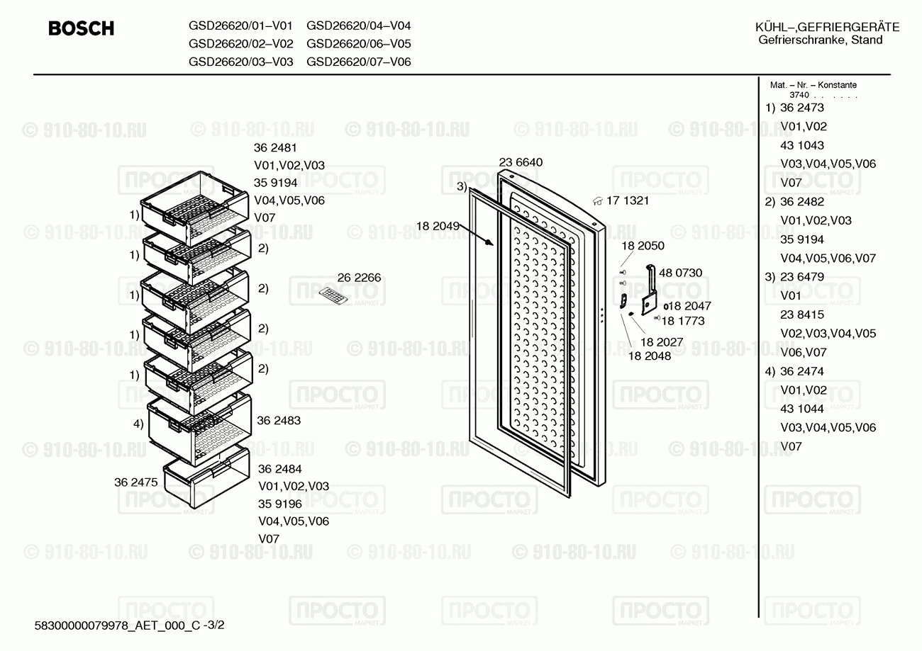 Холодильник Bosch GSD26620/01 - взрыв-схема