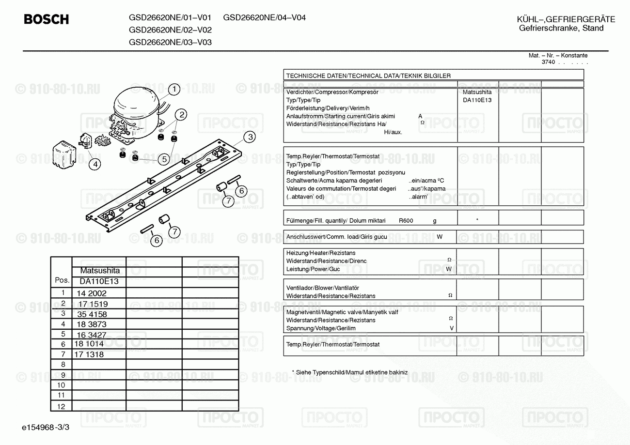 Холодильник Bosch GSD26620NE/01 - взрыв-схема