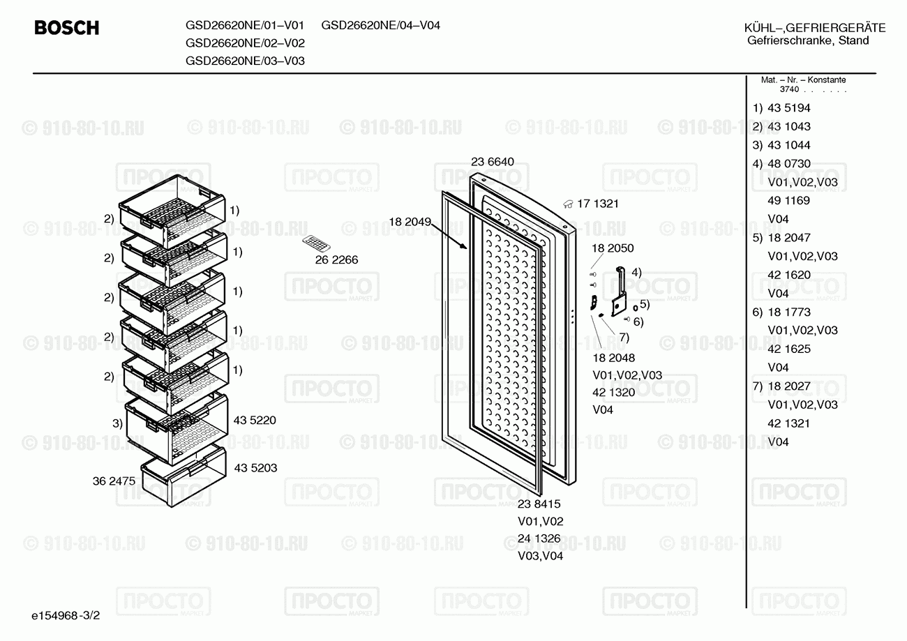 Холодильник Bosch GSD26620NE/02 - взрыв-схема