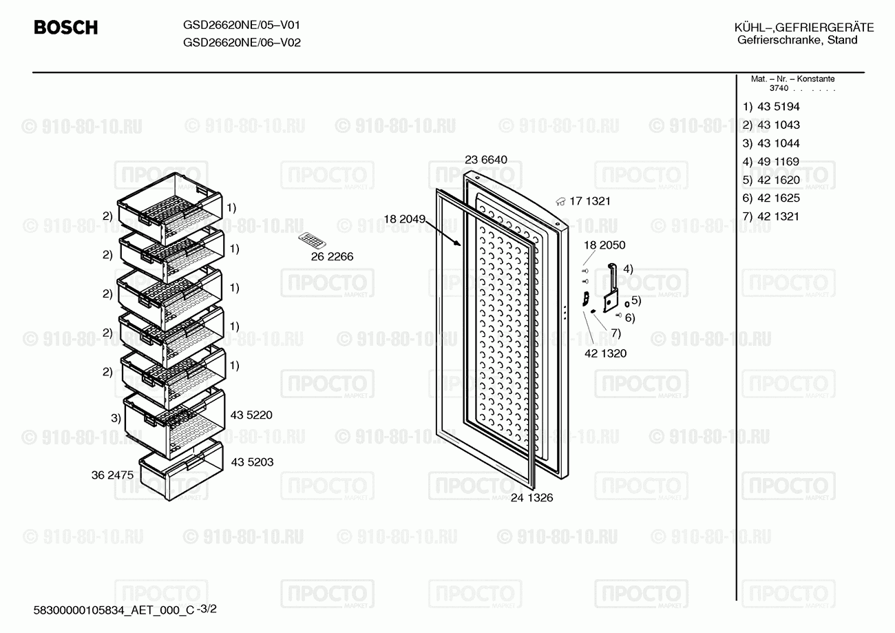 Холодильник Bosch GSD26620NE/05 - взрыв-схема