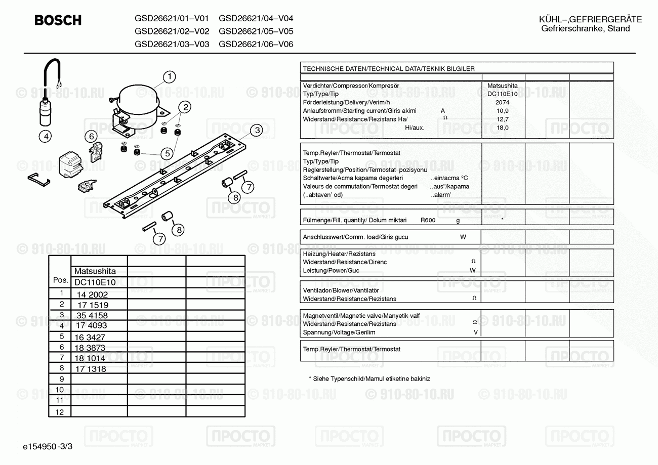 Холодильник Bosch GSD26621/02 - взрыв-схема