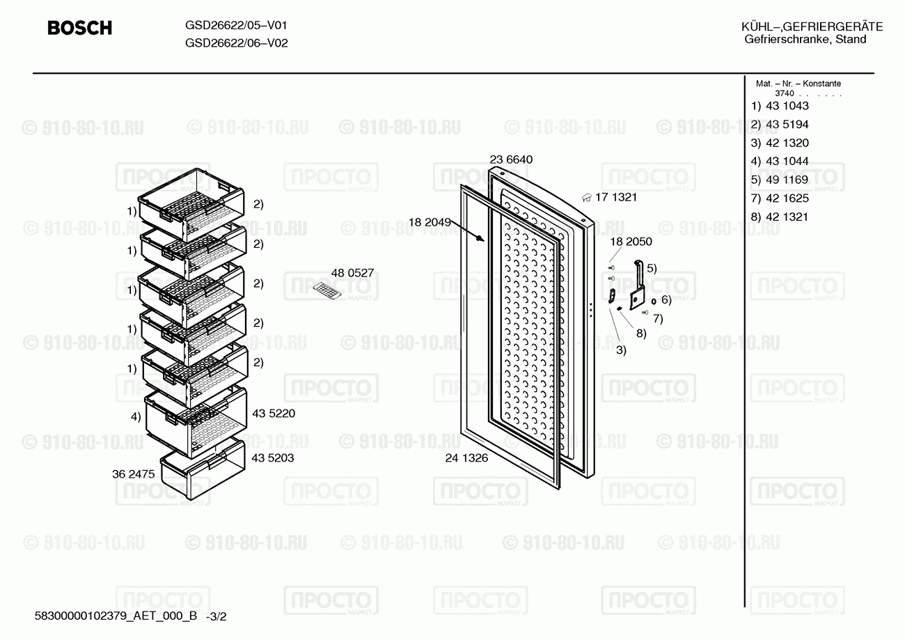 Холодильник Bosch GSD26622/05 - взрыв-схема