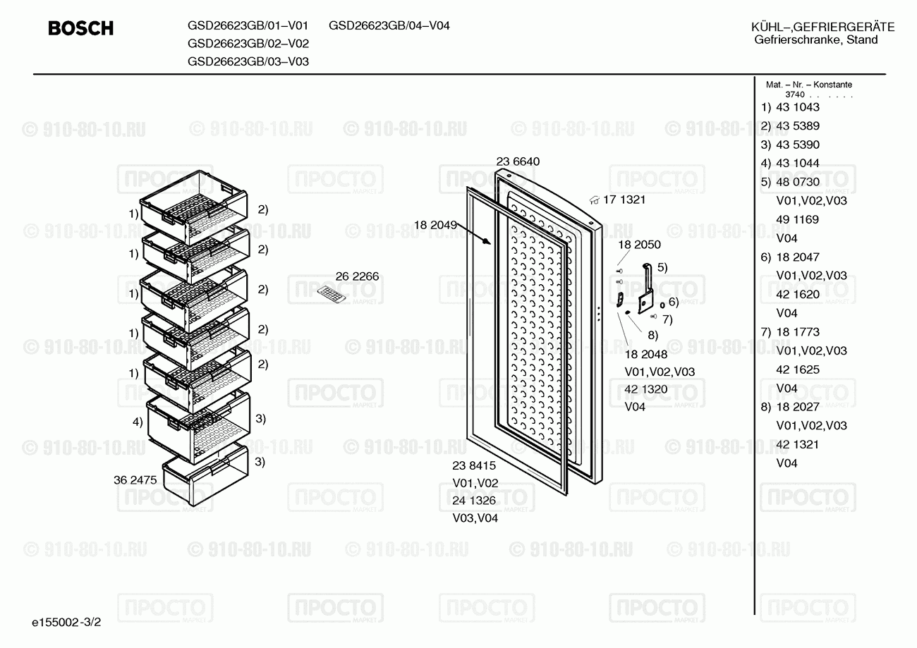 Холодильник Bosch GSD26623GB/01 - взрыв-схема