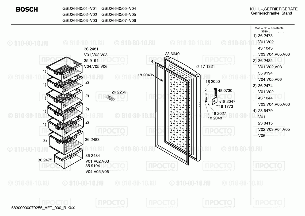Холодильник Bosch GSD26640/01 - взрыв-схема