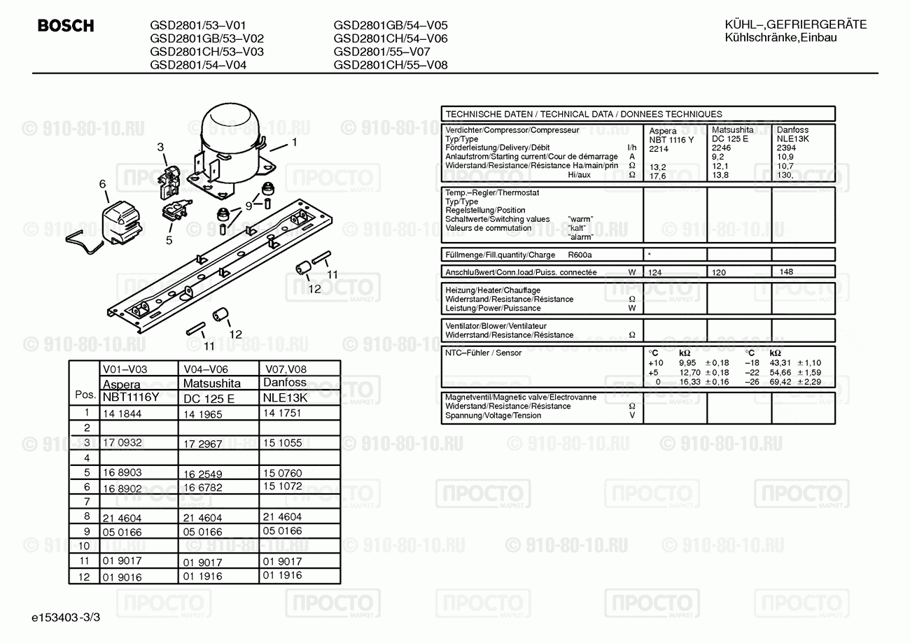 Холодильник Bosch GSD2801/53 - взрыв-схема