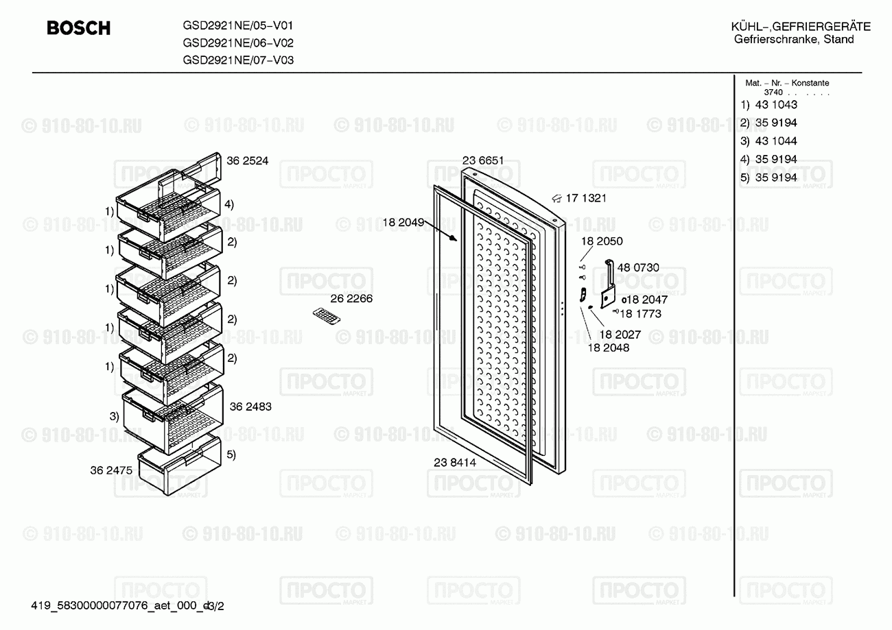 Холодильник Bosch GSD2921NE/05 - взрыв-схема