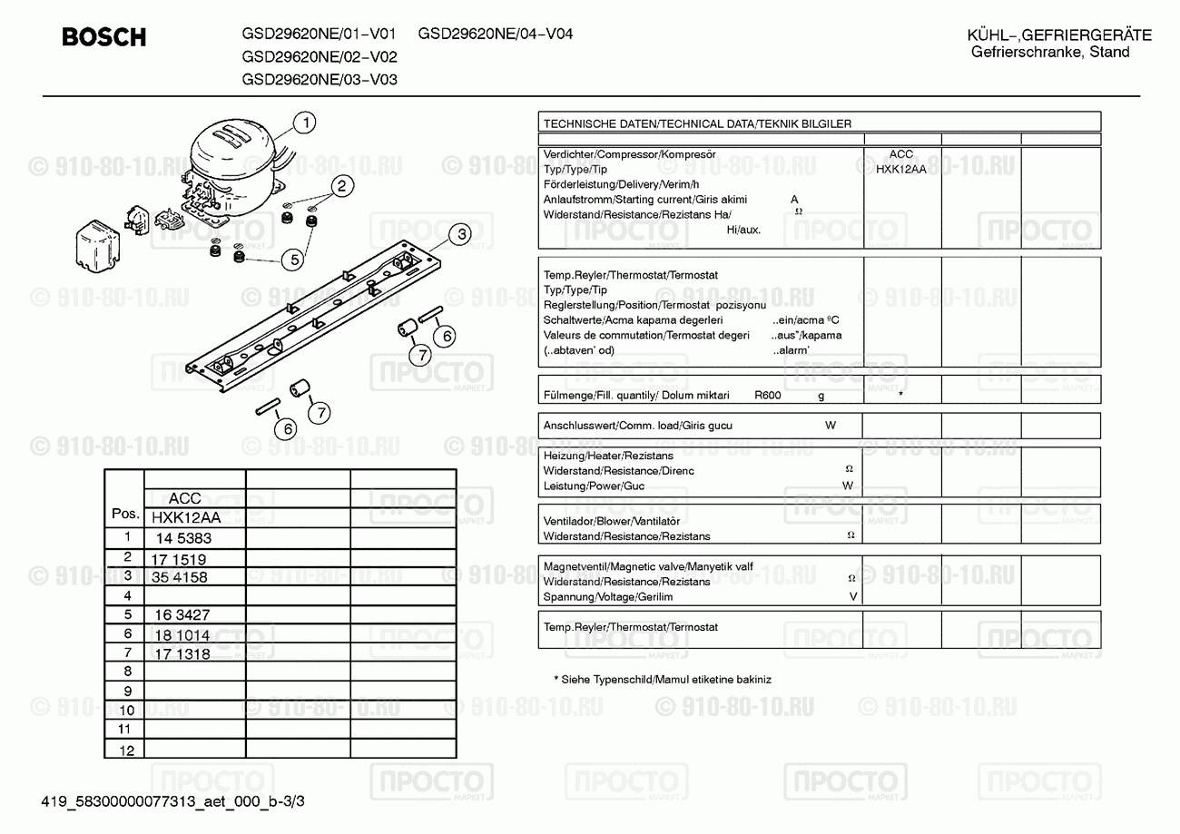 Холодильник Bosch GSD29620NE/01 - взрыв-схема