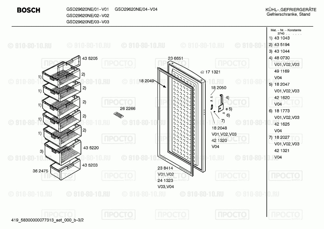Холодильник Bosch GSD29620NE/02 - взрыв-схема