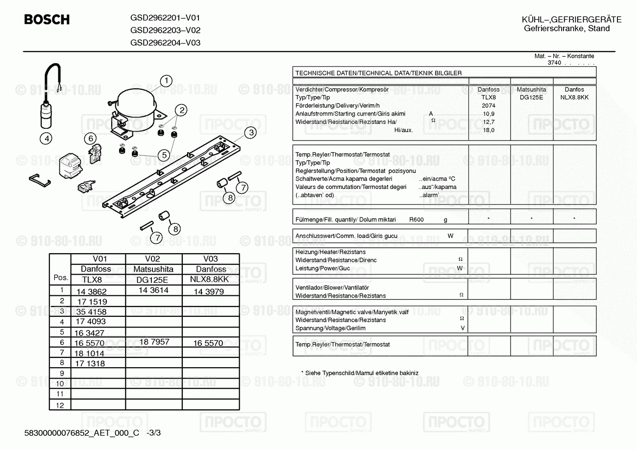 Холодильник Bosch GSD29622/01 - взрыв-схема
