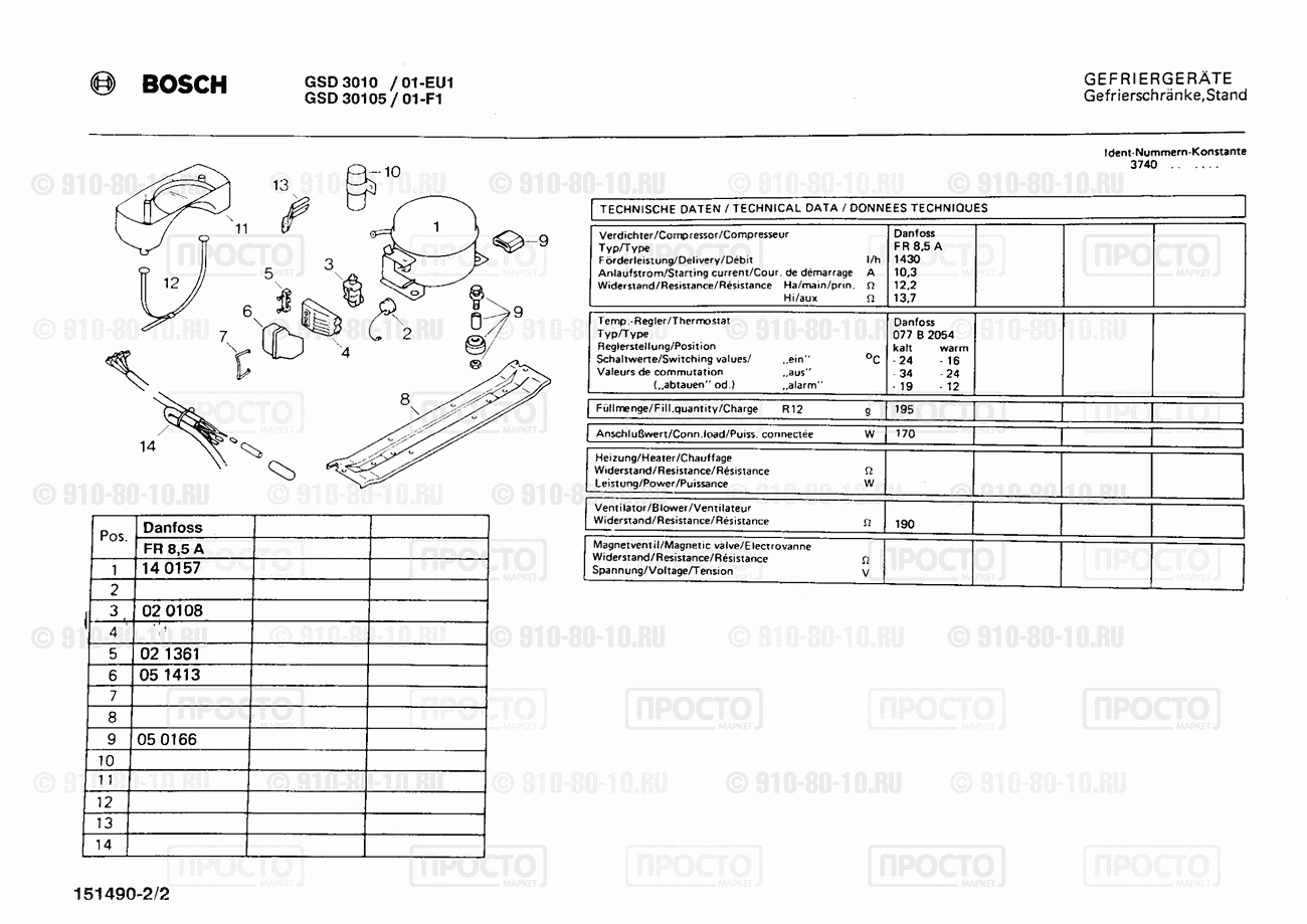Холодильник Bosch GSD3010/01 - взрыв-схема