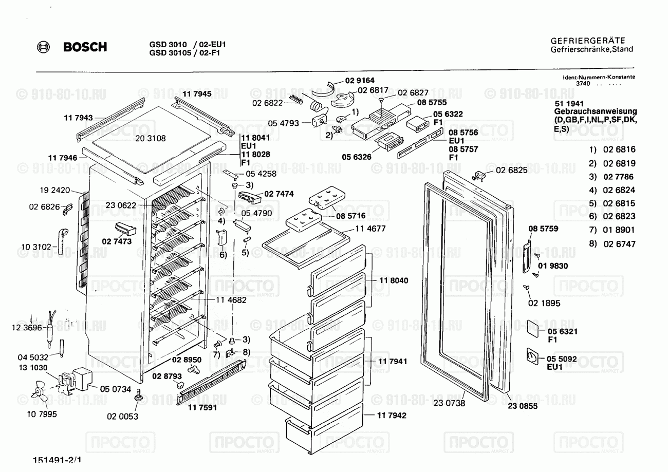 Холодильник Bosch GSD3010/02 - взрыв-схема