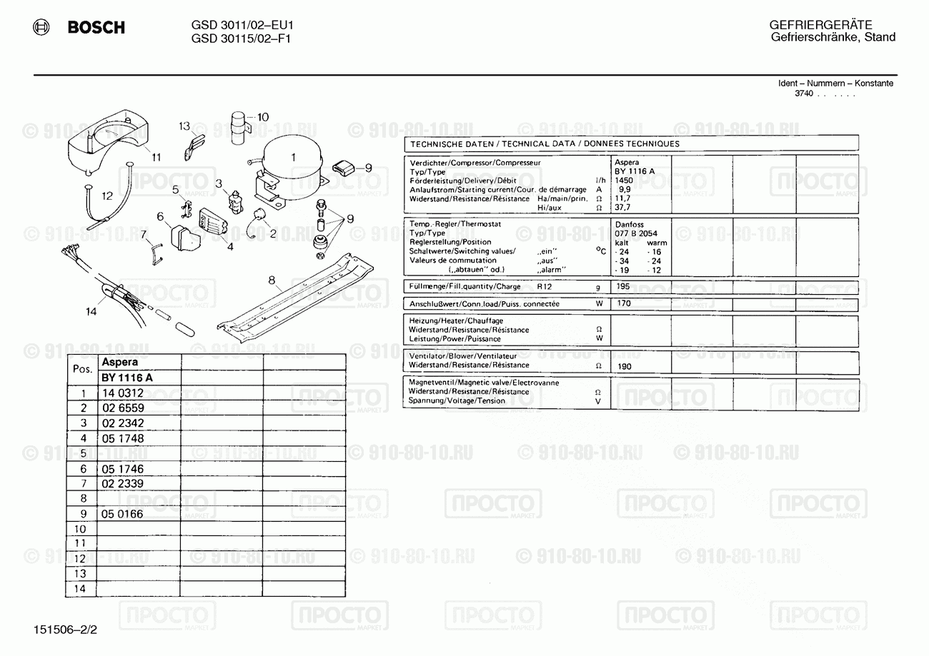 Холодильник Bosch GSD30115/02 - взрыв-схема