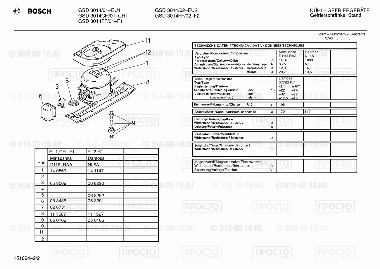 Холодильник Bosch GSD3014/01 - взрыв-схема