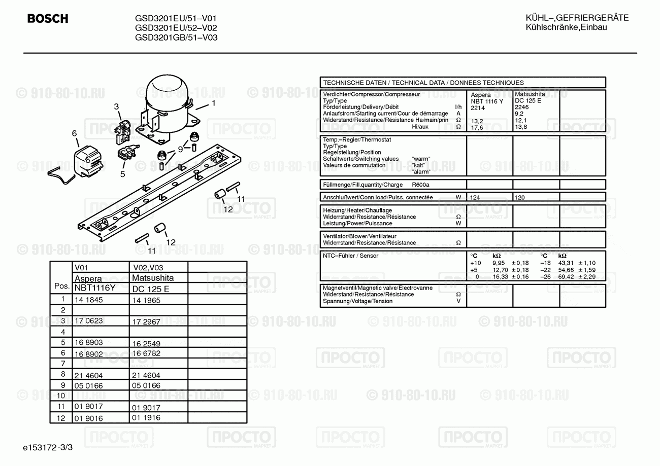 Холодильник Bosch GSD3201EU/51 - взрыв-схема