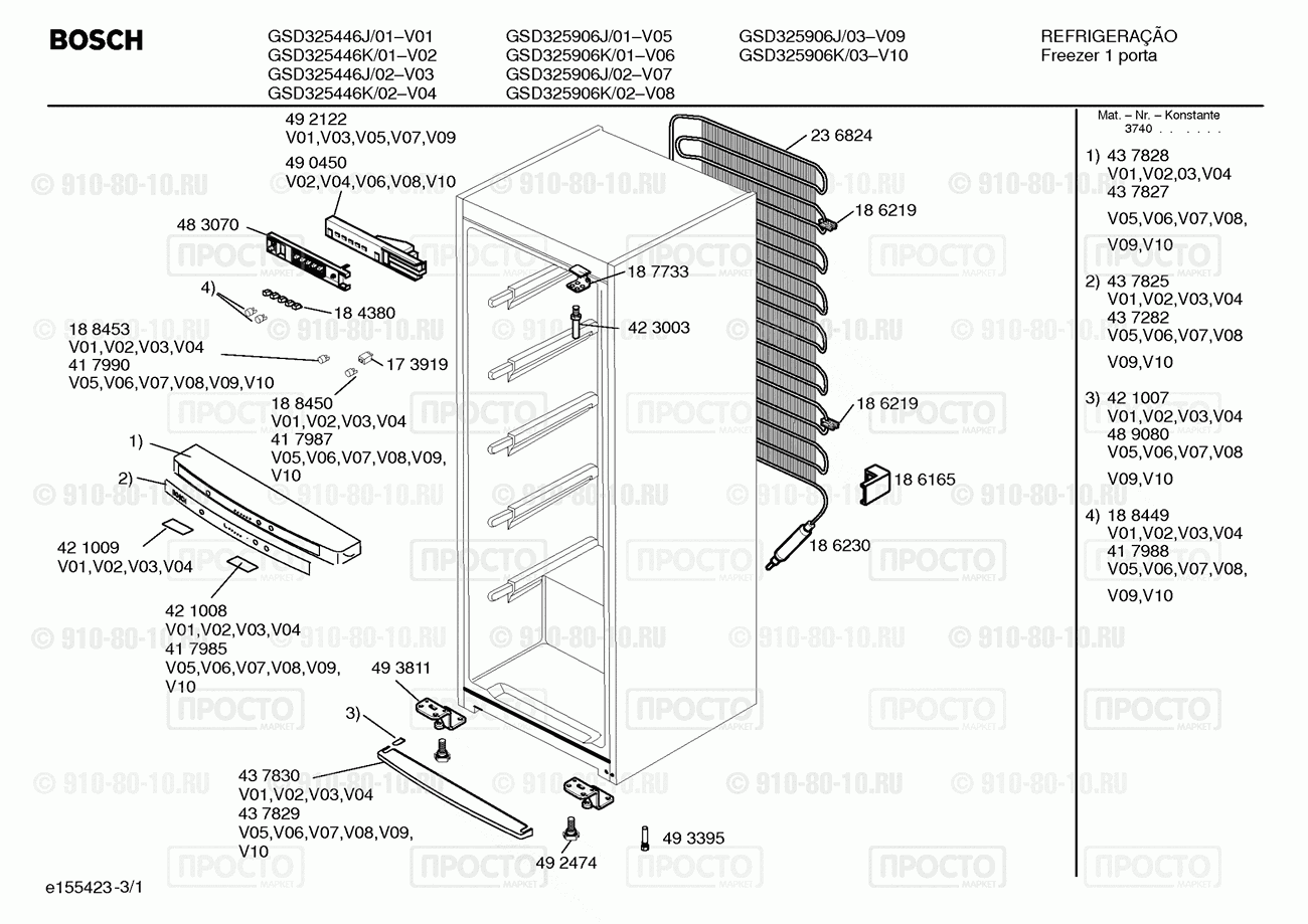 Холодильник Bosch GSD325446J/01 - взрыв-схема