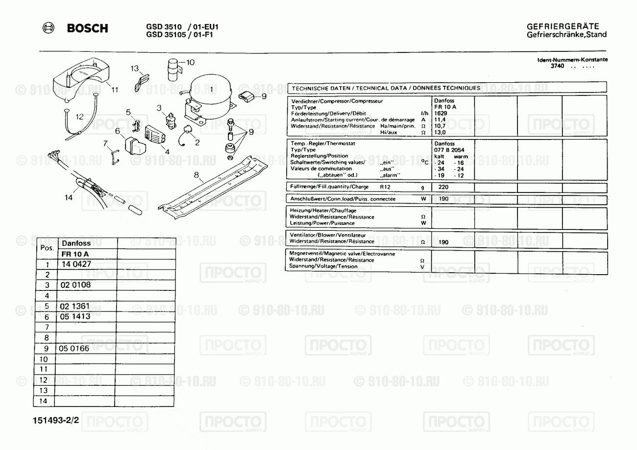 Холодильник Bosch GSD3510/01 - взрыв-схема