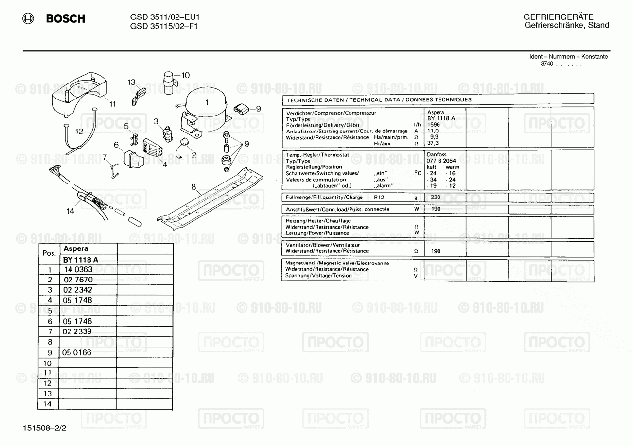 Холодильник Bosch GSD35115/02 - взрыв-схема