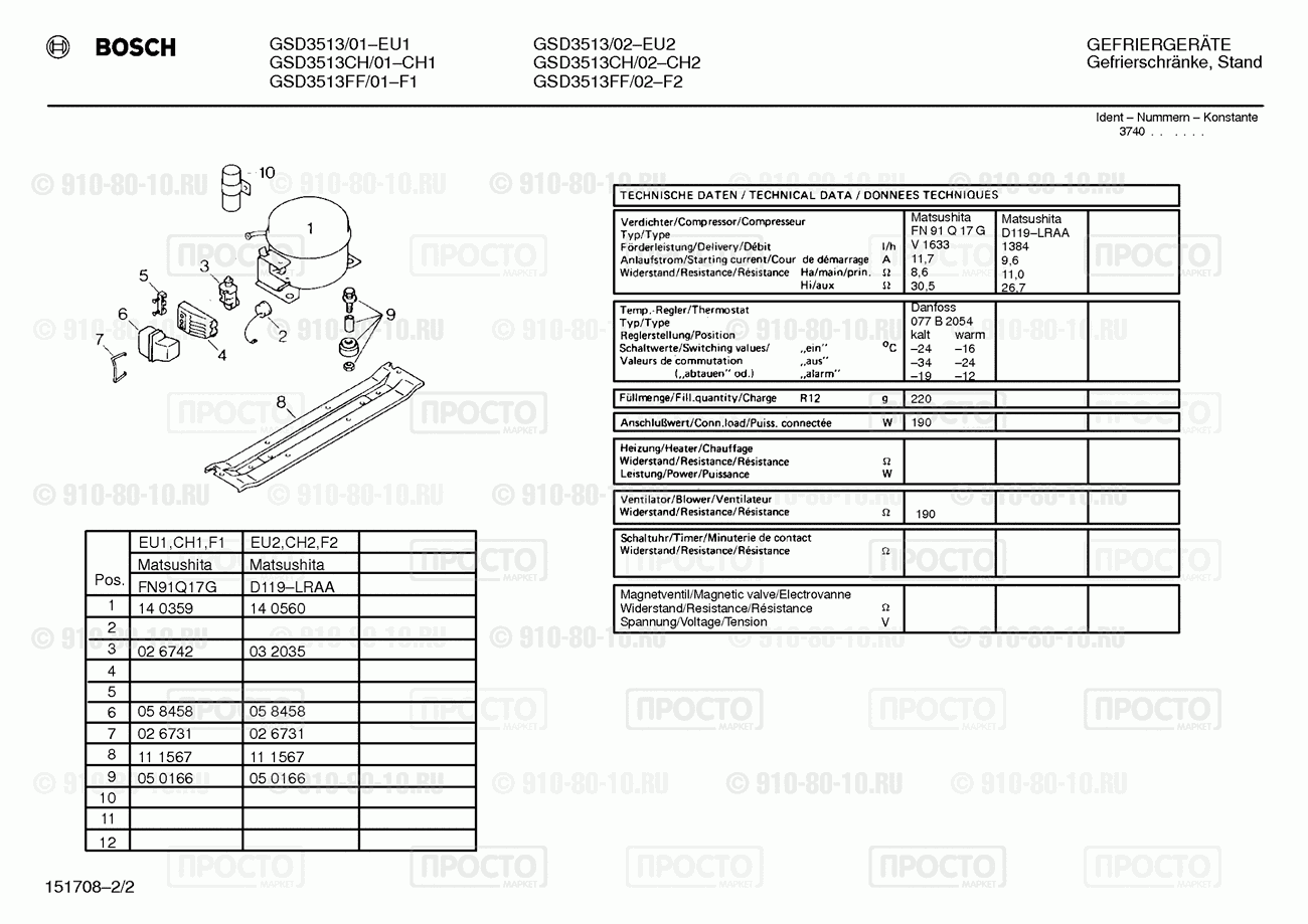 Холодильник Bosch GSD3513/01 - взрыв-схема