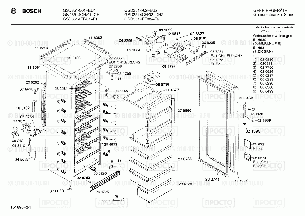 Холодильник Bosch GSD3514/02 - взрыв-схема