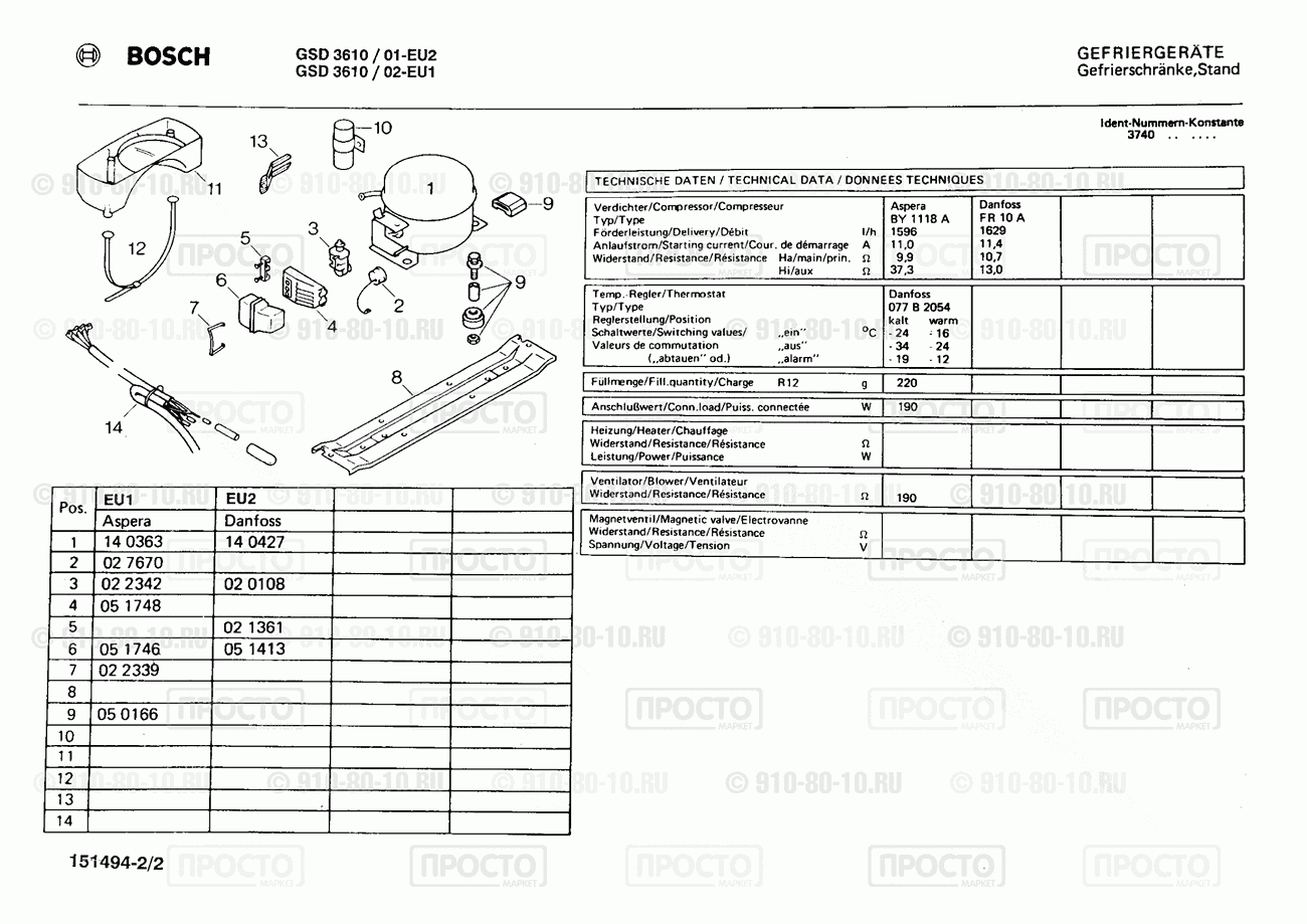 Холодильник Bosch GSD3610/01 - взрыв-схема