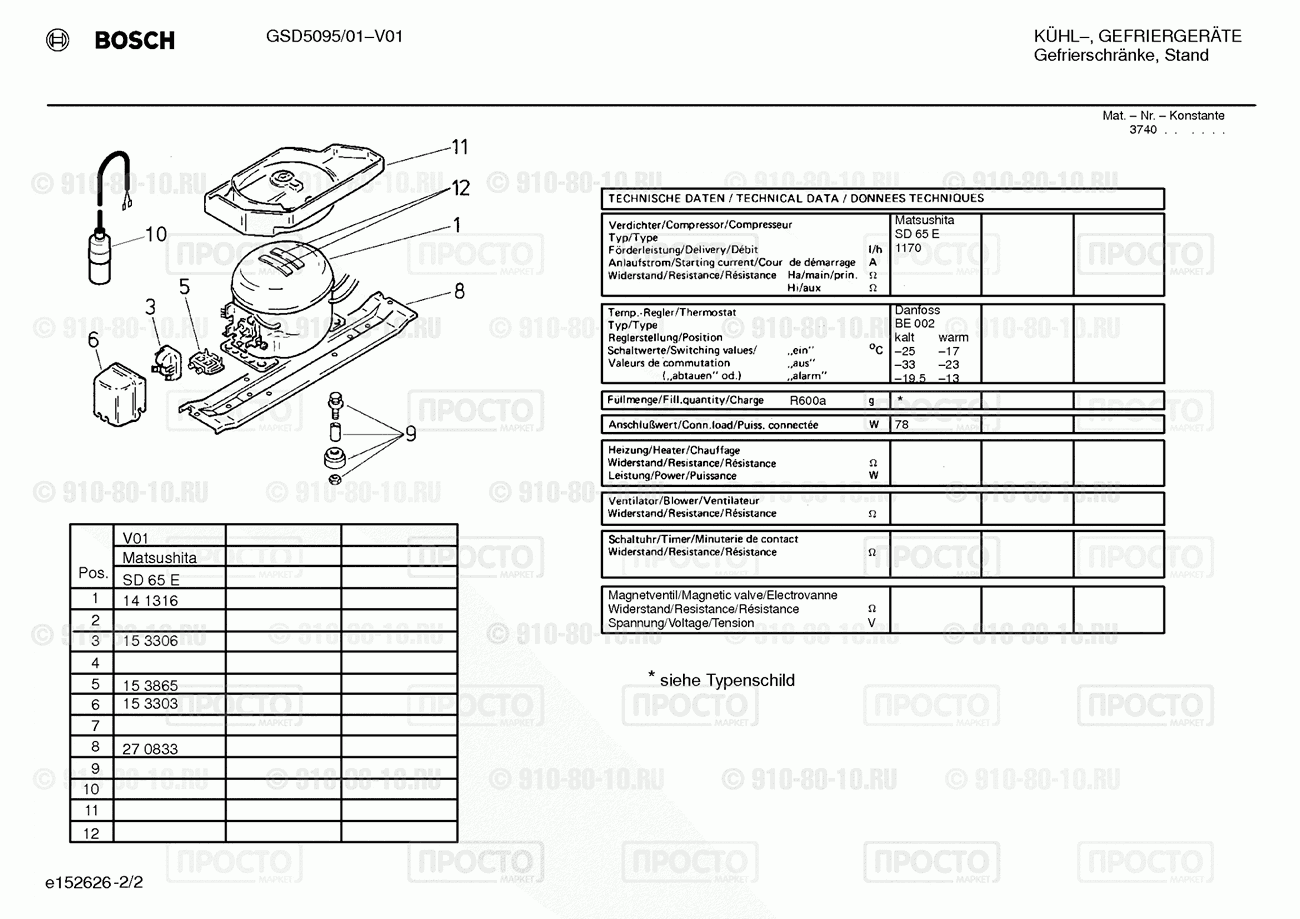 Холодильник Bosch GSD5095/01 - взрыв-схема
