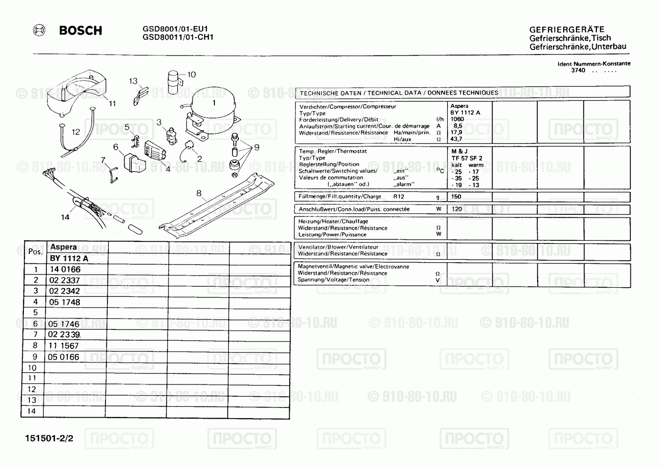 Холодильник Bosch GSD80011/01 - взрыв-схема