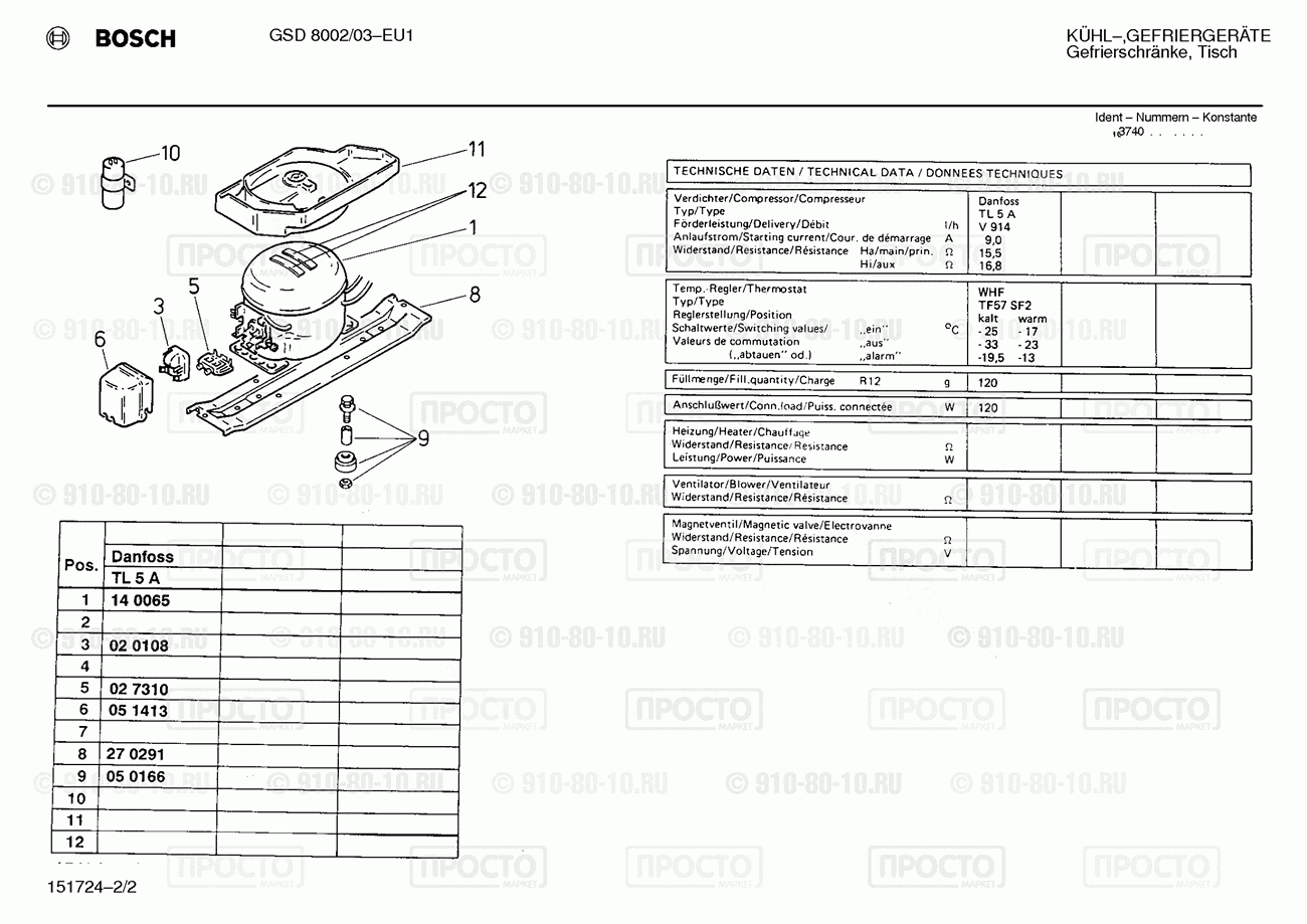 Холодильник Bosch GSD8002/03 - взрыв-схема