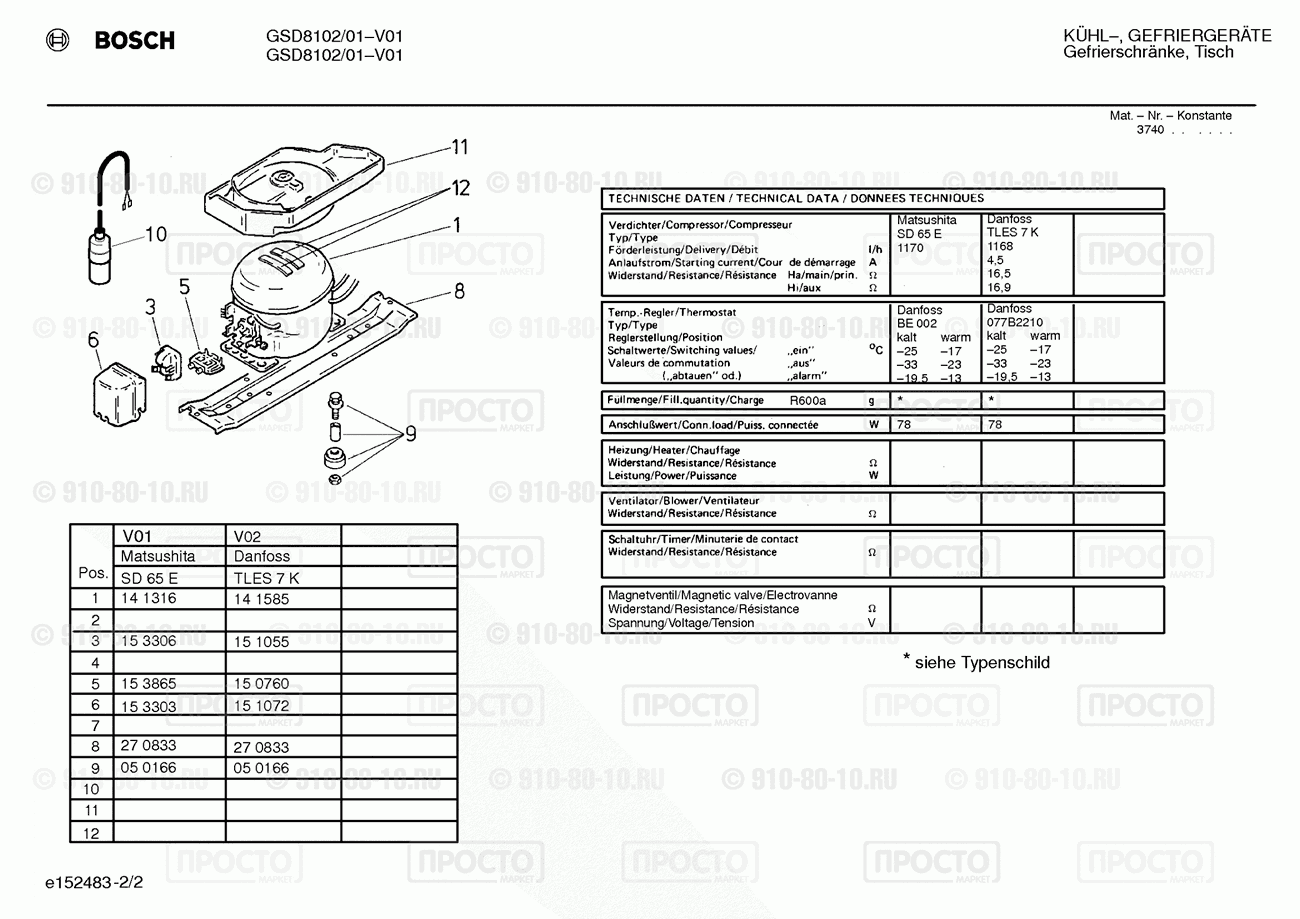 Холодильник Bosch GSD8102/01 - взрыв-схема