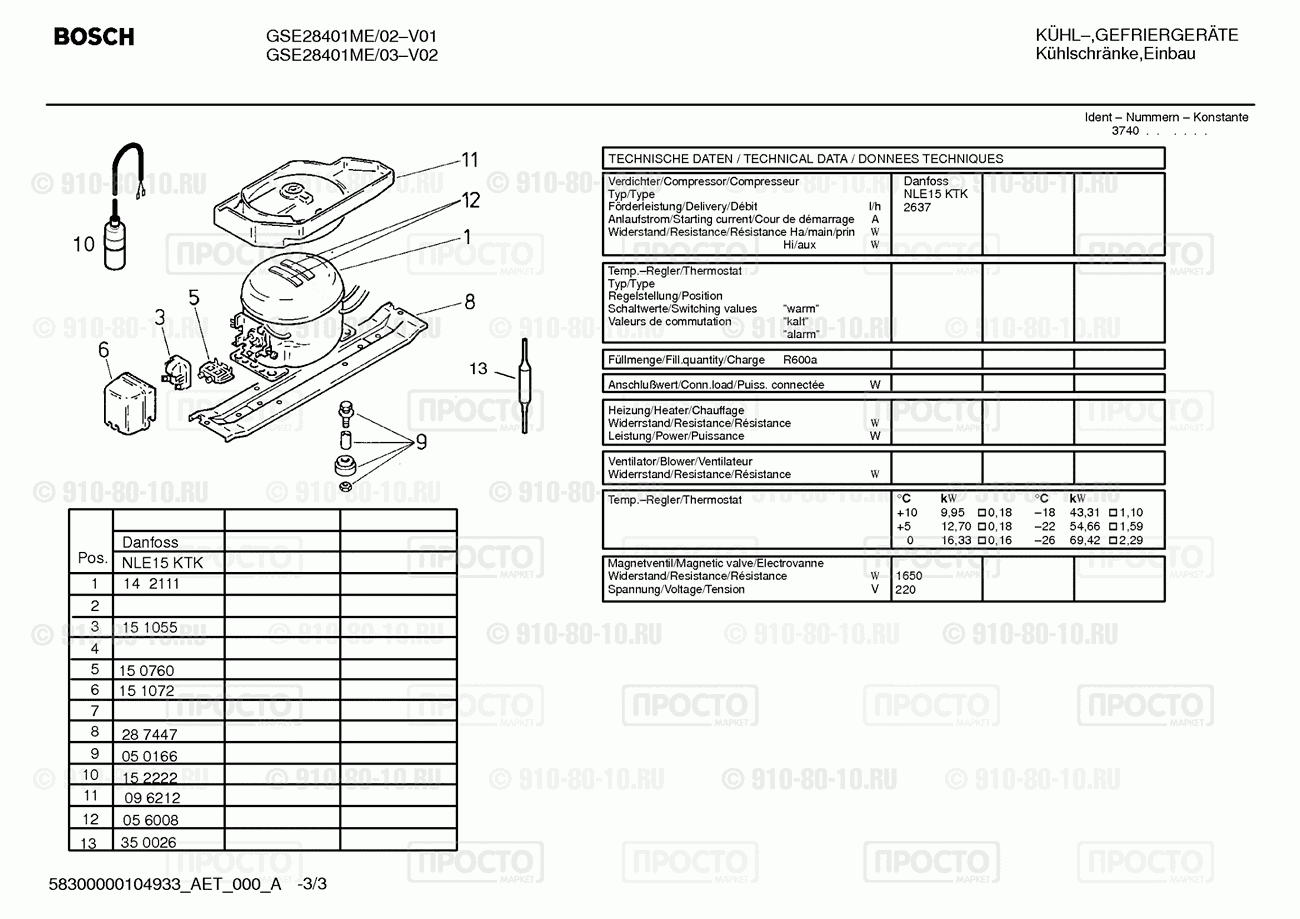 Холодильник Bosch GSE28401ME/02 - взрыв-схема