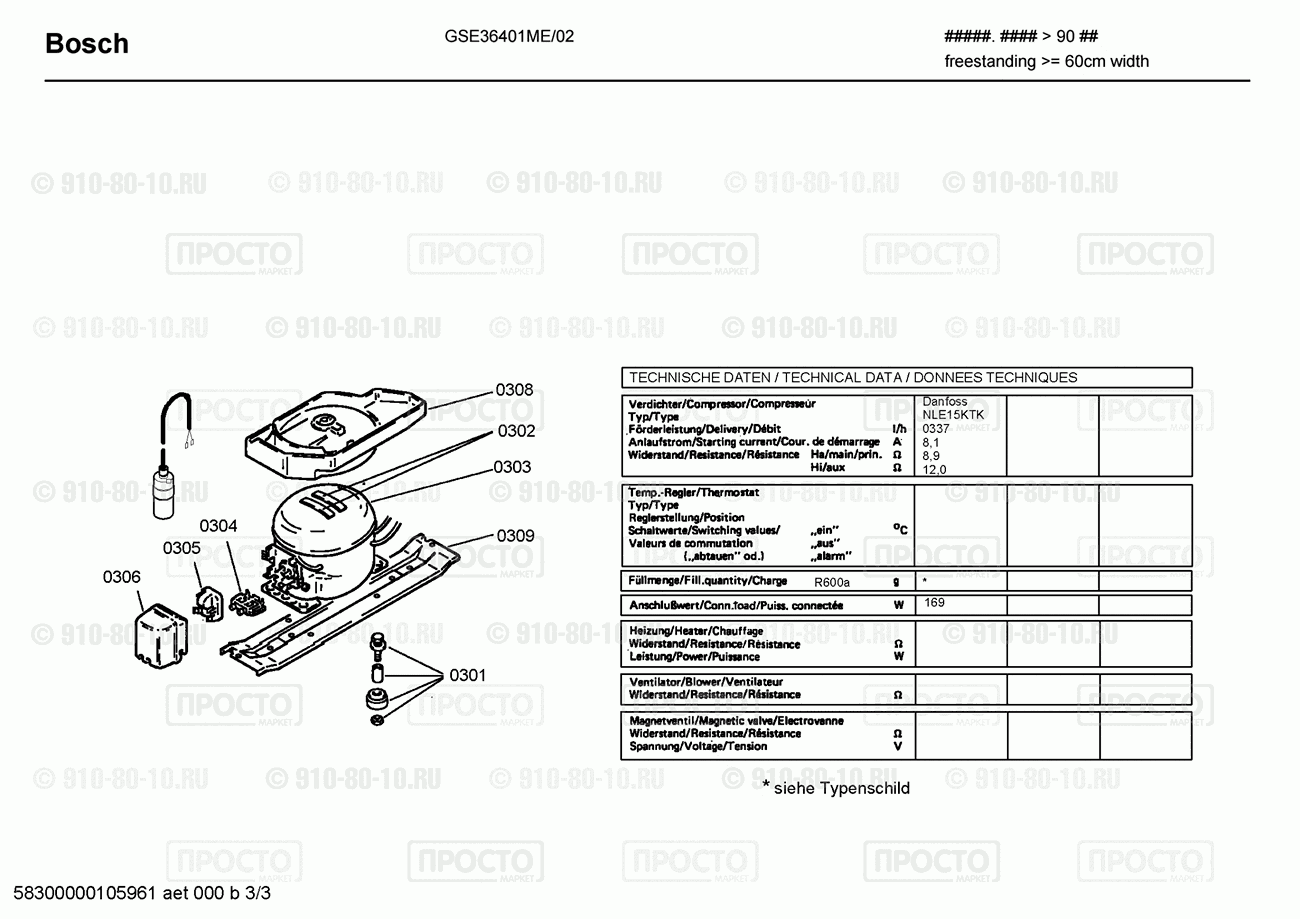 Холодильник Bosch GSE36401ME/02 - взрыв-схема