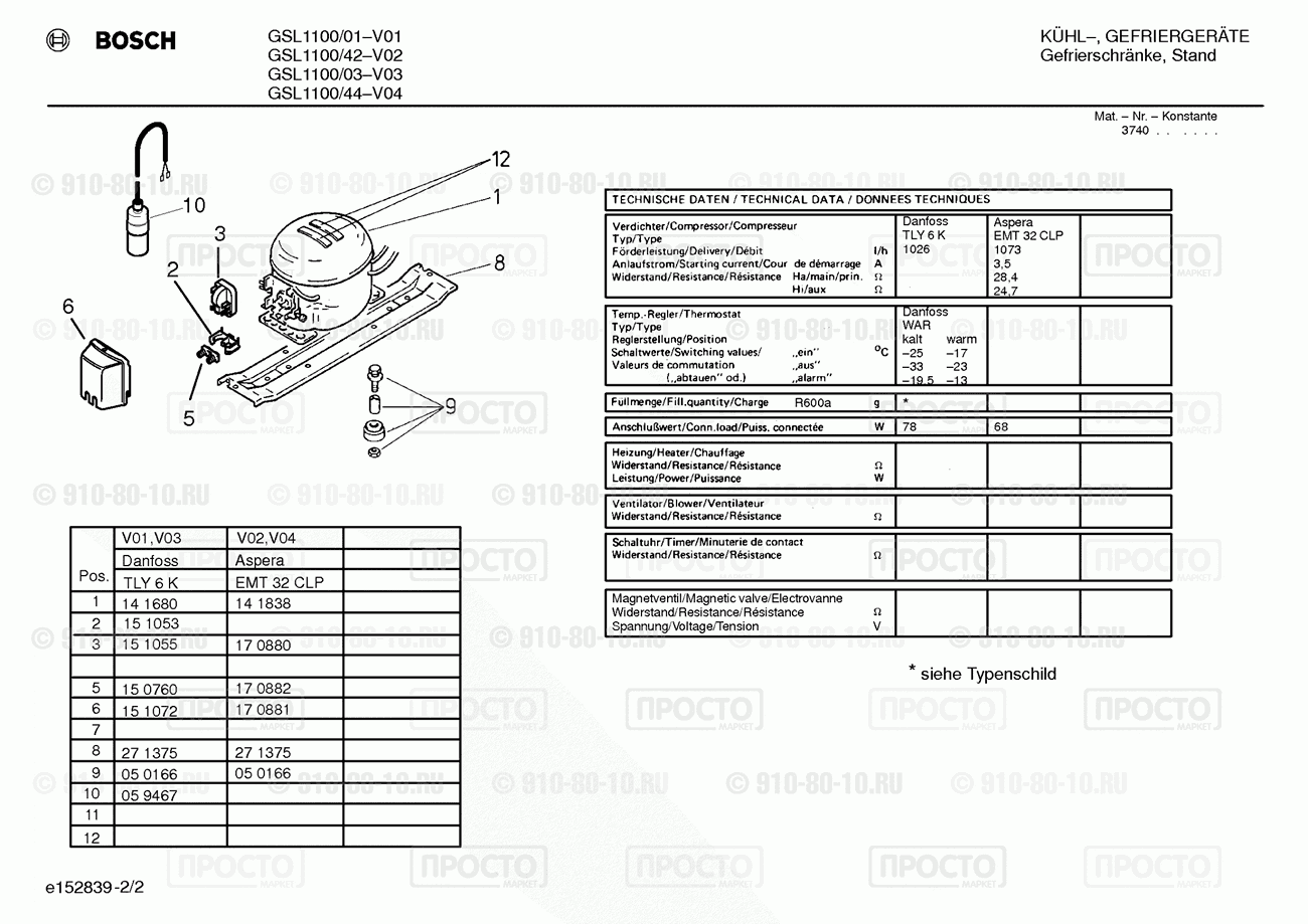 Холодильник Bosch GSL1100/42 - взрыв-схема