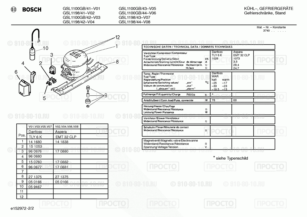 Холодильник Bosch GSL1100GB/41 - взрыв-схема