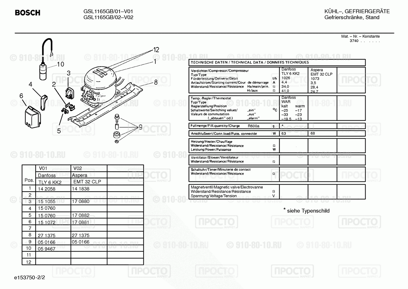Холодильник Bosch GSL1165GB/02 - взрыв-схема