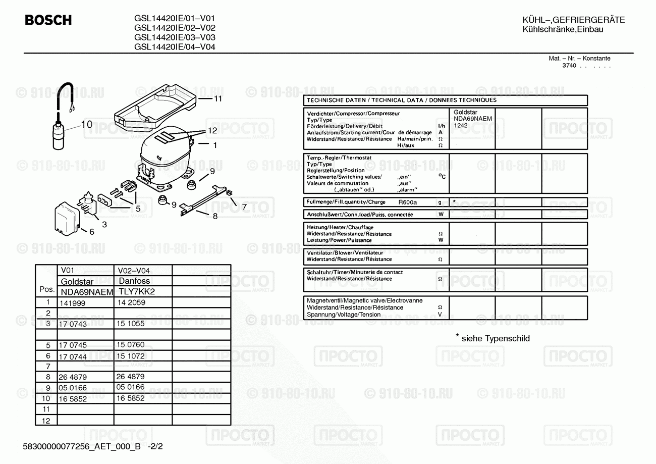 Холодильник Bosch GSL14420IE/01 - взрыв-схема