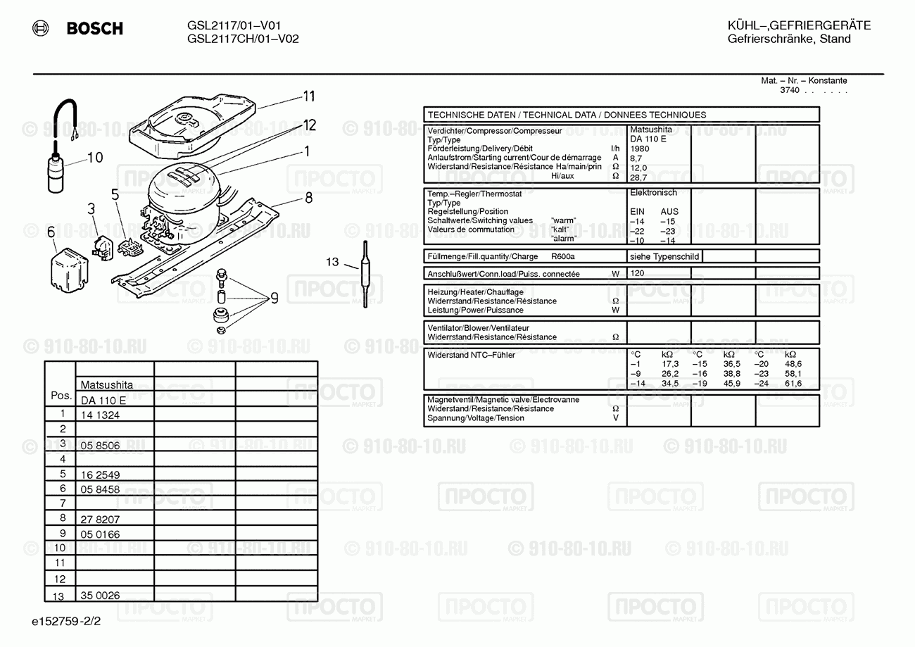 Холодильник Bosch GSL2117/01 - взрыв-схема