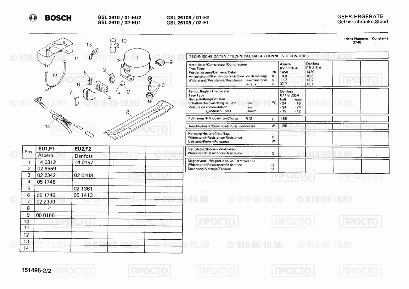 Холодильник Bosch GSL2610/01 - взрыв-схема