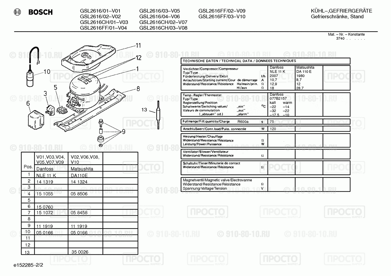 Холодильник Bosch GSL2616/01 - взрыв-схема