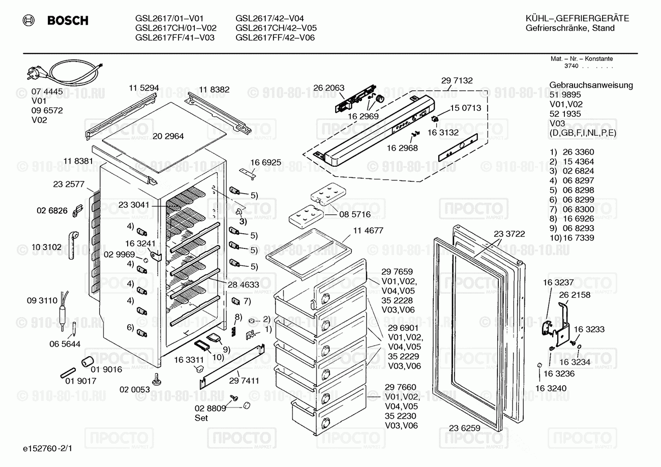 Холодильник Bosch GSL2617/01 - взрыв-схема