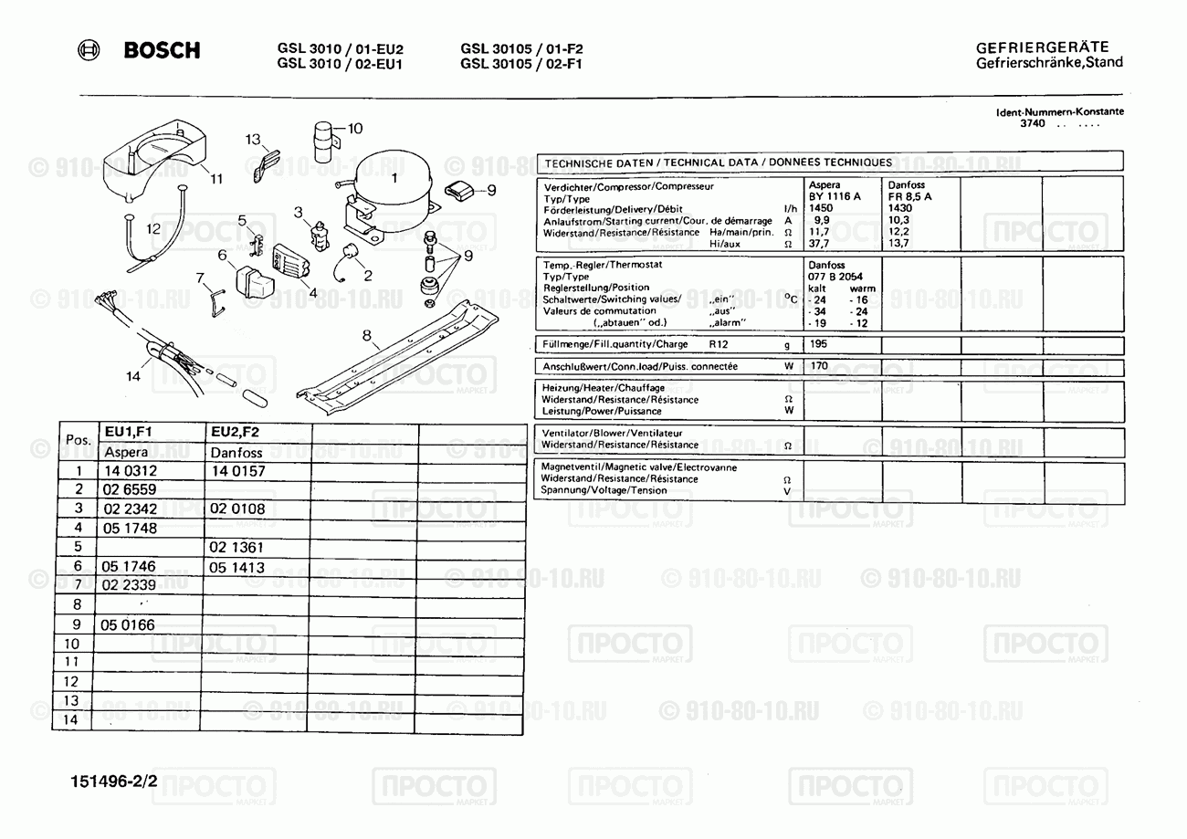Холодильник Bosch GSL30105/01 - взрыв-схема