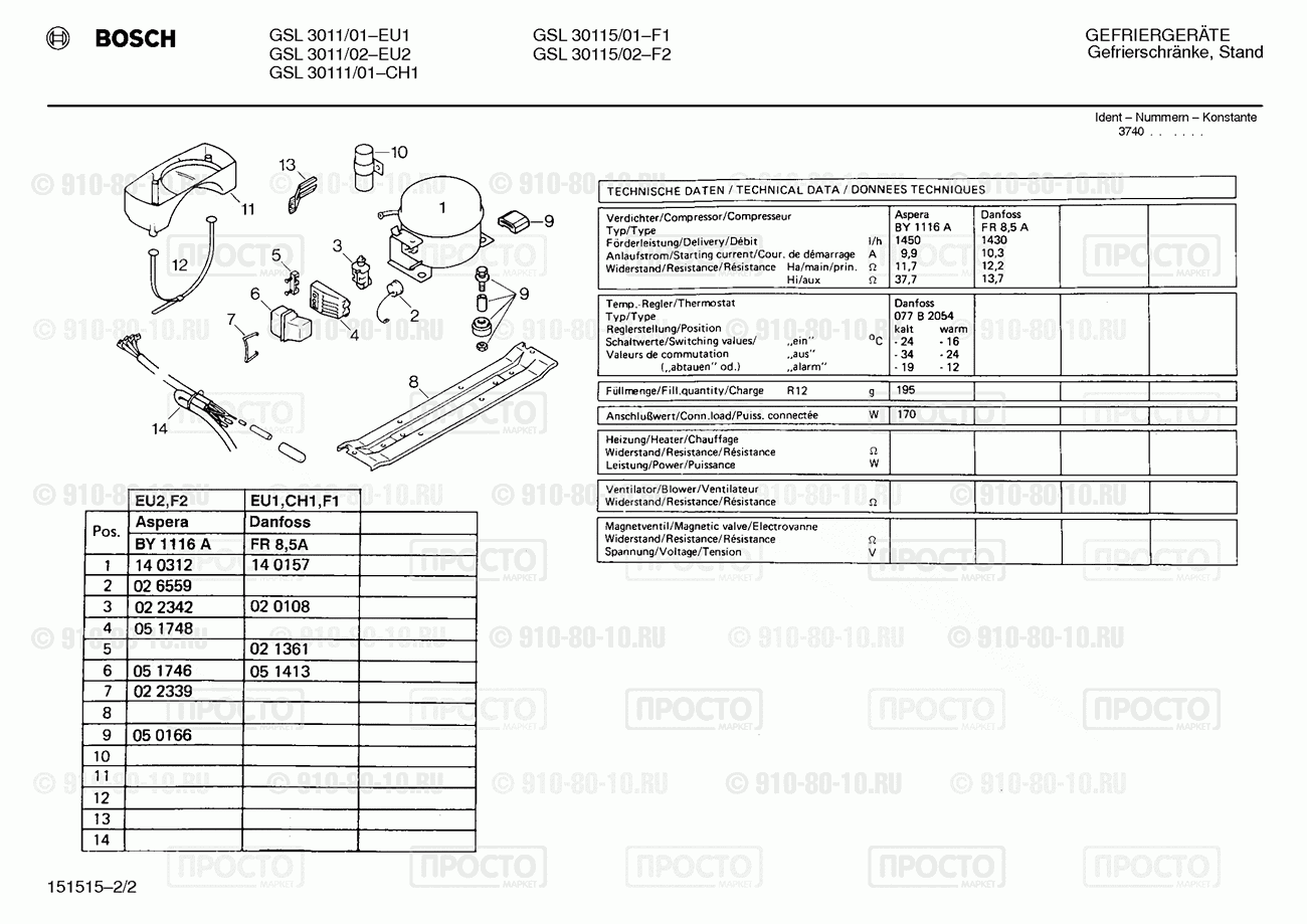 Холодильник Bosch GSL3011/01 - взрыв-схема